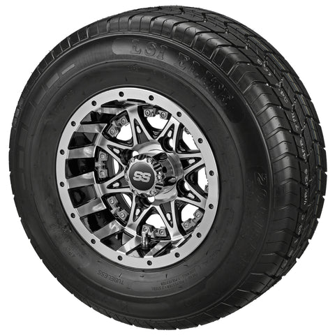 205/65R10 LSI Elite Radial Tires on Black/Machined Revenge Golf Cart Wheels with Color Inserts