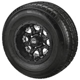 205/65R10 LSI Elite Radial Tires on Matte Black Revenge Golf Cart Wheels with Color Inserts