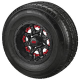 205/65R10 LSI Elite Radial Tires on Matte Black Revenge Golf Cart Wheels with Color Inserts