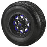 205/65R10 LSI Elite Radial Tires on Matte Black Revenge Golf Cart Wheels with Color Inserts