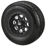 205/65R10 LSI Elite Radial Tires on Matte Black Revenge Golf Cart Wheels with Color Inserts