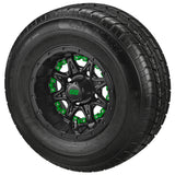 205/65R10 LSI Elite Radial Tires on Matte Black Revenge Golf Cart Wheels with Color Inserts