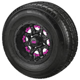 205/65R10 LSI Elite Radial Tires on Matte Black Revenge Golf Cart Wheels with Color Inserts