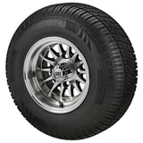 205/65R10 Deli Radial Tires on Black/Machined 14-Spoke Golf Cart Wheels