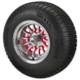 205/65R10 Deli Radial Tires on Red/Machined 14-Spoke Golf Cart Wheels