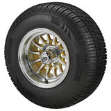 205/65R10 Deli Radial Tires on Gold/Machined 14-Spoke Golf Cart Wheels