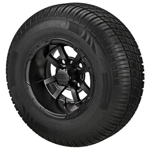 205/65R10 Deli Radial Tires on Matte Black Maltese Cross Golf Cart Wheels