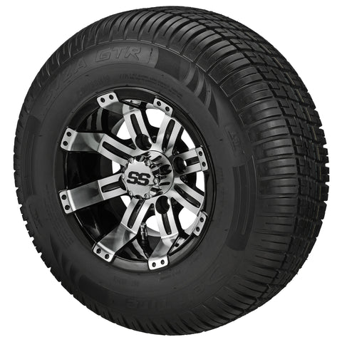 205/65R10 Deli Radial Tires on Black/Machined Casino Golf Cart Wheels