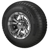 205/65R10 Deli Radial Tires on Gun Metal Gray/Machined Warlock Golf Cart Wheels