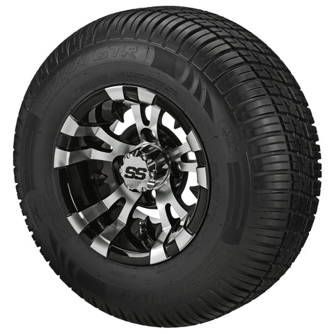205/65R10 Deli Radial Tires on Black/Machined Warlock Golf Cart Wheels