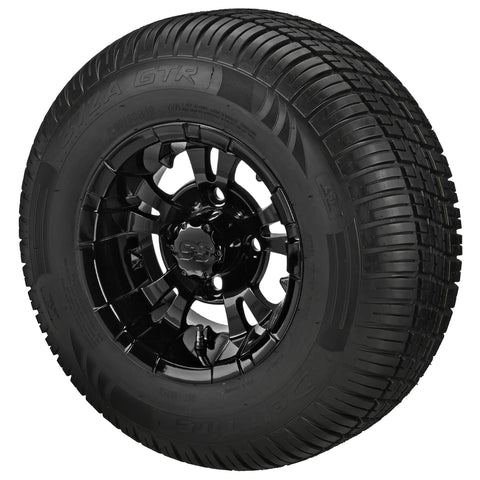 205/65R10 Deli Radial Tires on Gloss Black Warlock Golf Cart Wheels