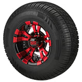 205/65R10 Deli Radial Tires on Red/Black Warlock Golf Cart Wheels