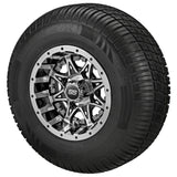 205/65R10 Deli Radial Tires on Black/Machined Revenge Golf Cart Wheels with Color Inserts
