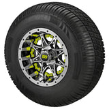 205/65R10 Deli Radial Tires on Black/Machined Revenge Golf Cart Wheels with Color Inserts