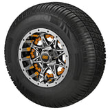 205/65R10 Deli Radial Tires on Black/Machined Revenge Golf Cart Wheels with Color Inserts