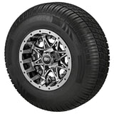 205/65R10 Deli Radial Tires on Black/Machined Revenge Golf Cart Wheels with Color Inserts