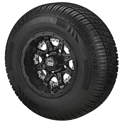 205/65R10 Deli Radial Tires on Matte Black Revenge Golf Cart Wheels with Color Inserts