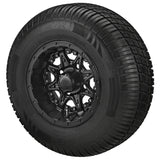 205/65R10 Deli Radial Tires on Matte Black Revenge Golf Cart Wheels with Color Inserts