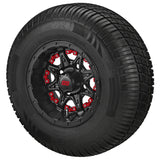 205/65R10 Deli Radial Tires on Matte Black Revenge Golf Cart Wheels with Color Inserts