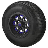 205/65R10 Deli Radial Tires on Matte Black Revenge Golf Cart Wheels with Color Inserts