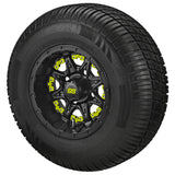 205/65R10 Deli Radial Tires on Matte Black Revenge Golf Cart Wheels with Color Inserts