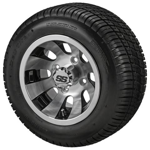 205/50-10 Deli Tires on Black/Machined Gunslinger Golf Cart Wheels
