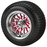 205/50-10 Deli Tires on Red/Machined 14-Spoke Golf Cart Wheels