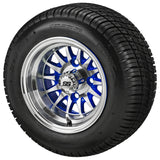 205/50-10 Deli Tires on Blue/Machined 14-Spoke Golf Cart Wheels