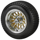 205/50-10 Deli Tires on Gold/Machined 14-Spoke Golf Cart Wheels