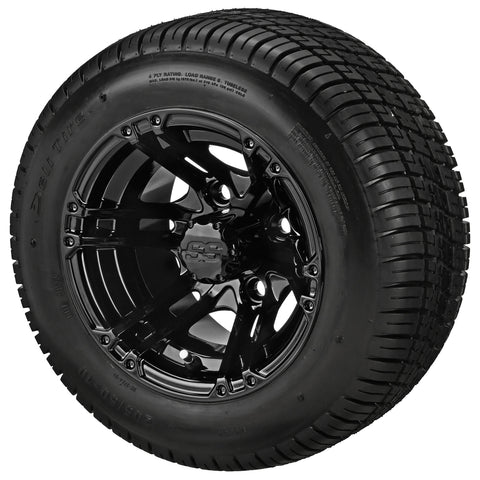 205/50-10 Deli Tires on Gloss Black Yukon Golf Cart Wheels