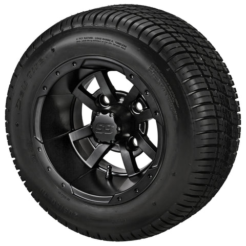 205/50-10 Deli Tires on Matte Black Maltese Cross Golf Cart Wheels