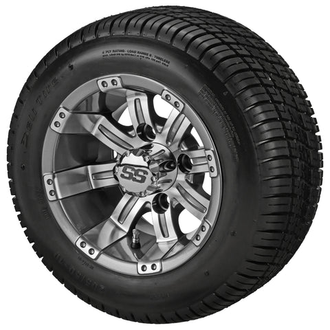 205/50-10 Deli Tires on Gun Metal Gray/Machined Casino Golf Cart Wheels