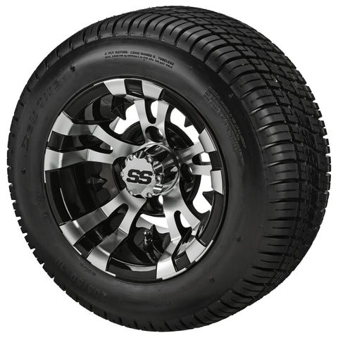 205/50-10 Deli Tires on Black/Machined Warlock Golf Cart Wheels