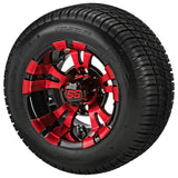 205/50-10 Deli Tires on Red/Black Warlock Golf Cart Wheels