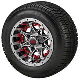 205/50-10 Deli Tires on Black/Machined Revenge Golf Cart Wheels with Color Inserts