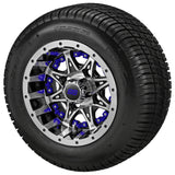 205/50-10 Deli Tires on Black/Machined Revenge Golf Cart Wheels with Color Inserts