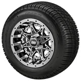 205/50-10 Deli Tires on Black/Machined Revenge Golf Cart Wheels with Color Inserts