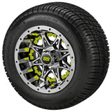 205/50-10 Deli Tires on Black/Machined Revenge Golf Cart Wheels with Color Inserts
