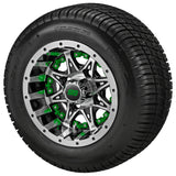 205/50-10 Deli Tires on Black/Machined Revenge Golf Cart Wheels with Color Inserts