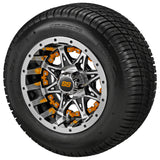 205/50-10 Deli Tires on Black/Machined Revenge Golf Cart Wheels with Color Inserts