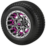 205/50-10 Deli Tires on Black/Machined Revenge Golf Cart Wheels with Color Inserts