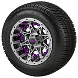 205/50-10 Deli Tires on Black/Machined Revenge Golf Cart Wheels with Color Inserts