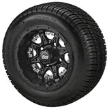 205/50-10 Deli Tires on Matte Black Revenge Golf Cart Wheels with Color Inserts