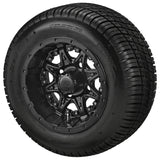 205/50-10 Deli Tires on Matte Black Revenge Golf Cart Wheels with Color Inserts