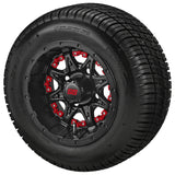 205/50-10 Deli Tires on Matte Black Revenge Golf Cart Wheels with Color Inserts