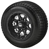 205/50-10 Deli Tires on Matte Black Revenge Golf Cart Wheels with Color Inserts