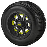 205/50-10 Deli Tires on Matte Black Revenge Golf Cart Wheels with Color Inserts