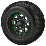 205/50-10 Deli Tires on Matte Black Revenge Golf Cart Wheels with Color Inserts