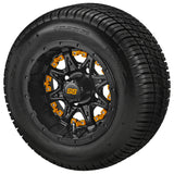 205/50-10 Deli Tires on Matte Black Revenge Golf Cart Wheels with Color Inserts