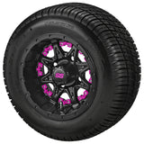 205/50-10 Deli Tires on Matte Black Revenge Golf Cart Wheels with Color Inserts
